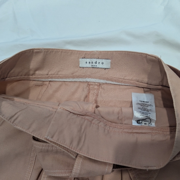 Sandro Paris Blush Pink wide Trousers  38 US sz 6 tie belt high waist button fly - Picture 6 of 12